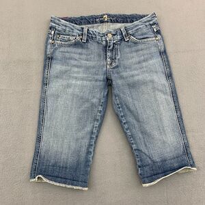 7 For All Mankind Shorts Womens Size 26 Denim Bermuda Stretch Embroidered